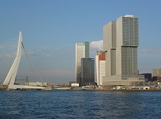 Three connected high-rise towers in Rotterdam