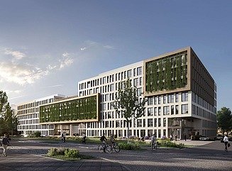 Bürogebäude mit grünen Fassaden