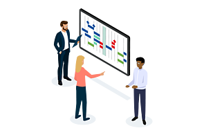 Networking principle Infographic three people in front of a metaplan wall