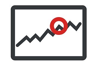 Zweifarbiges Icon, das einen aufsteigenden Graphen mit einer roten Markierung in einem Rechteck zeigt