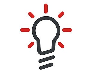 Zweifarbiges Icon Glühbirne mit roten Strahlen