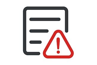 Zweifarbiges Icon mit einem schematisierten Textdokument auf dem ein rotes dreieckiges Warnsymbol mit Ausrufezeichen liegt